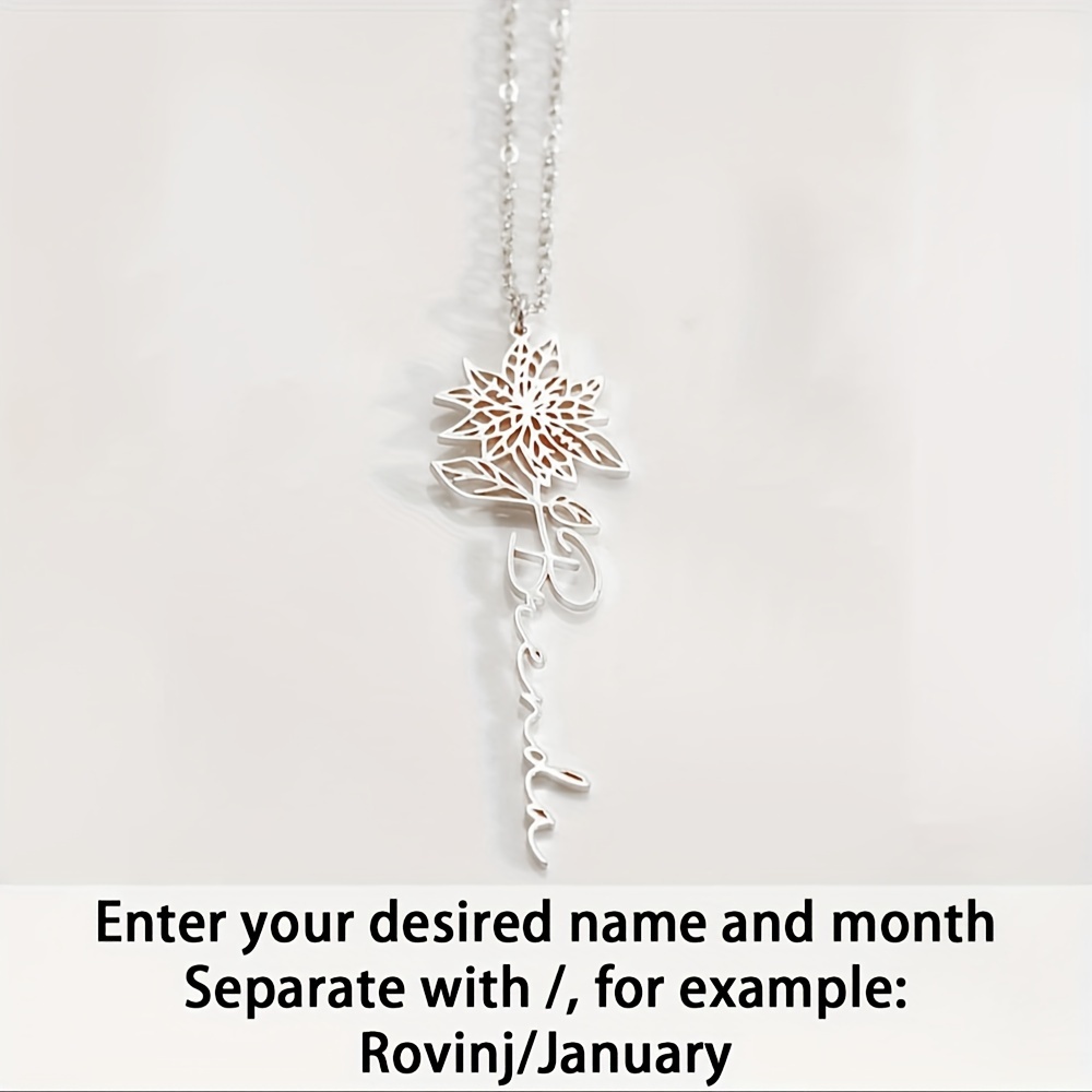 TEMU Personalized 18k Gold-plated Birthday Flower Pendant With Customizable English Name, Women's Personal Necklace - Family Gift For On Holidays And