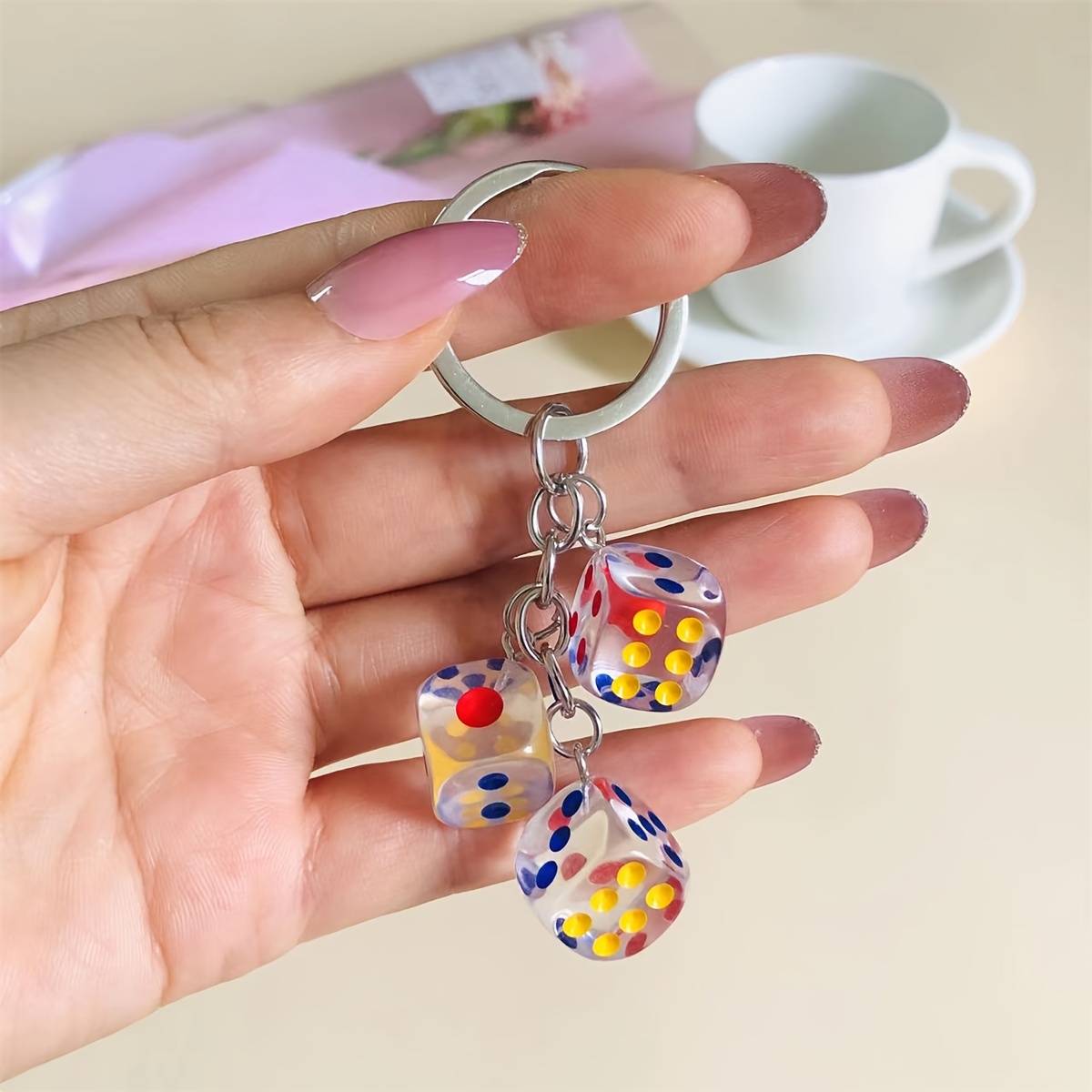 a multi colored dice keychain 1 3cm resin three dimensional - Temu