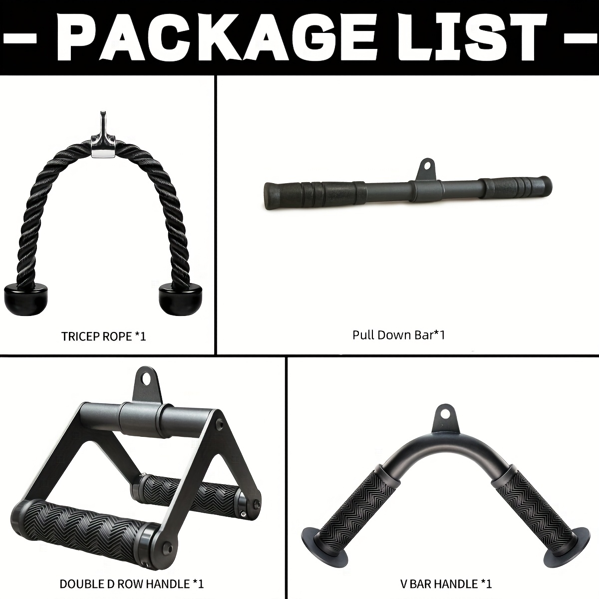 4pcs Set Of Lat Pull Attachments - Durable Iron, Black, For Exercise Machines - Ideal For Strength Training, Workout Attachment