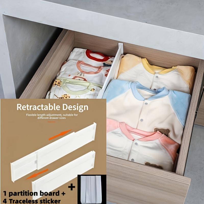 TEMU 1 Divider + 4 Damage-free Adhesive Pads, Adjustable Drawer Divider Set With Plastic Dividers, Suitable For Kitchen Utensils/socks/underwear/desk