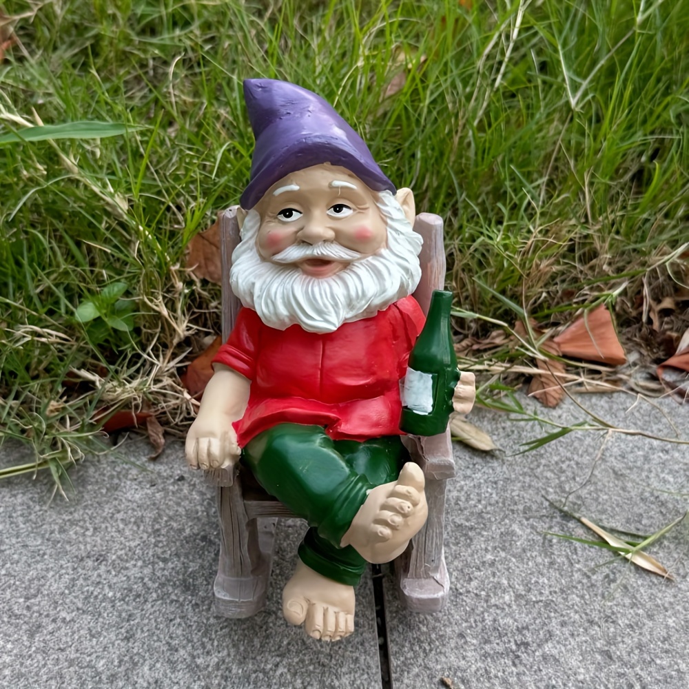 whimsical gnome rocking chair statue resin no battery needed