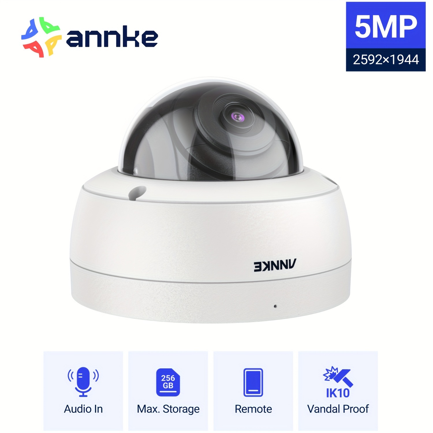 Annke Dome 3k Poe Security Camera H.265+ With 100 Ft 2.0 Night Vision, 120 Db Wdr & 3d Dnr, Remote Access Built-in Mic, -proof, Vehicle And Inspection