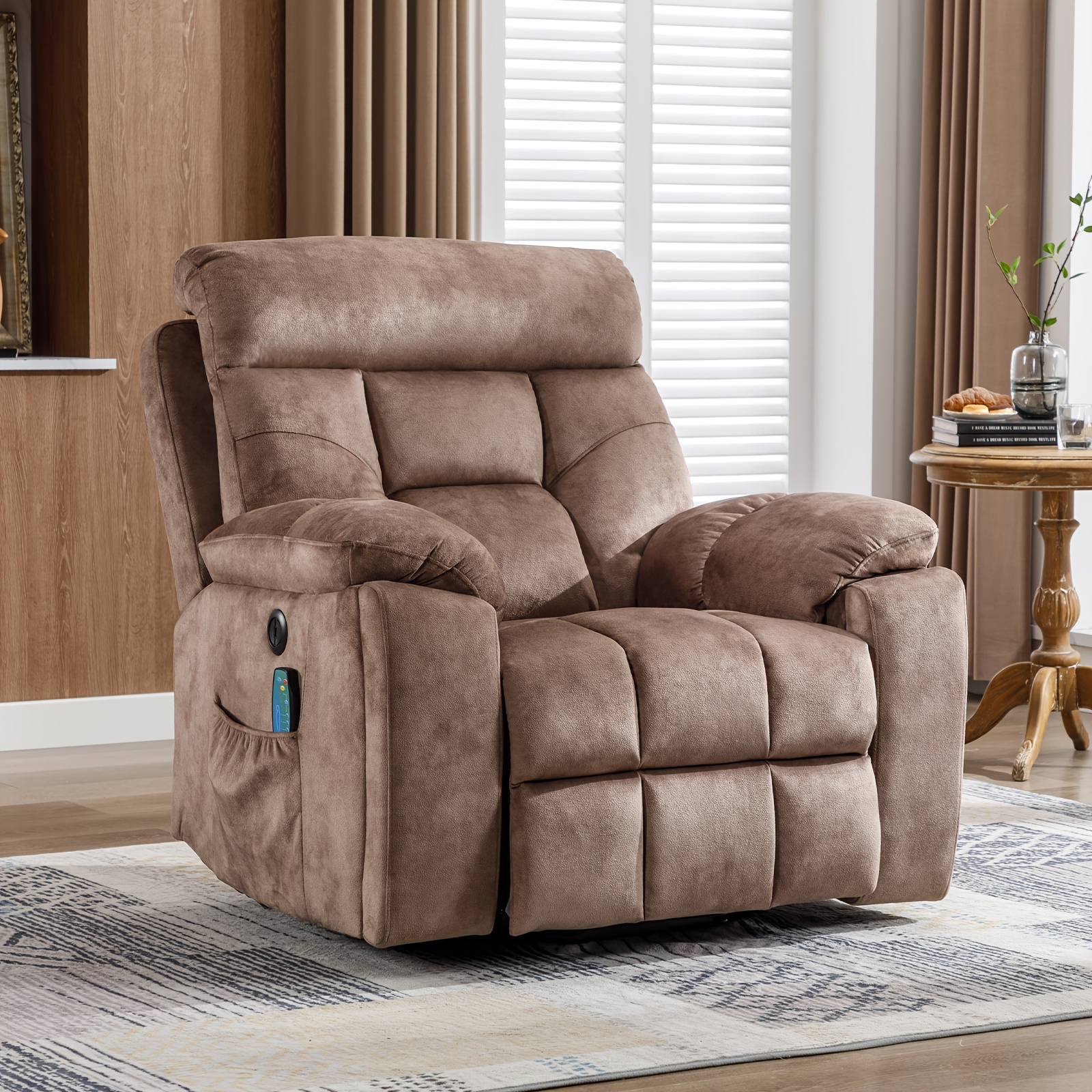 TEMU Oversized Recliner Chair For Elderly, Chair With Extended Backrest, Widened Seat, Cup Holders & Side Pockets, Heavy Duty Living Room Sofa