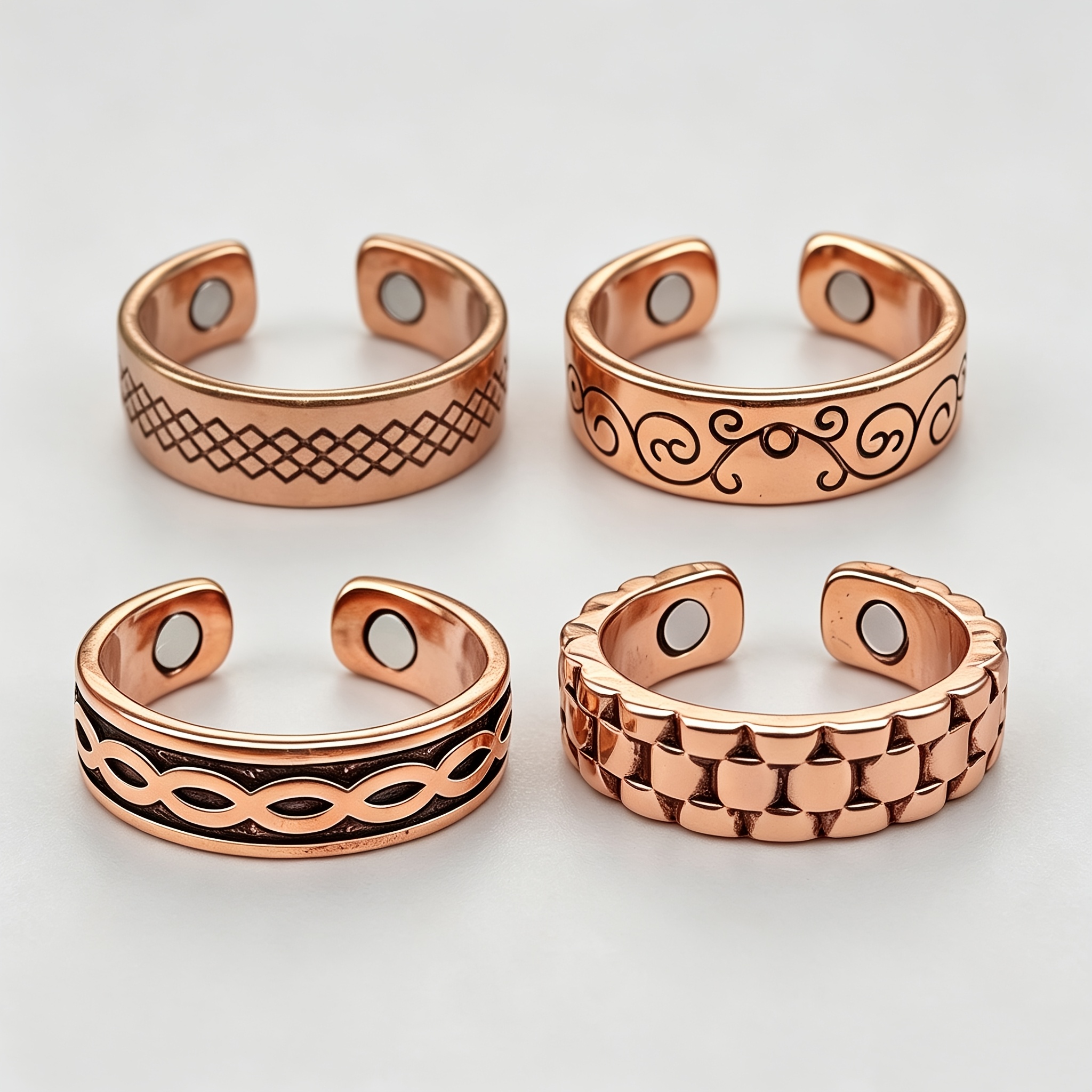 TEMU 4pcs Set Of Vintage Carved Red Copper Hollow Sleeve Ring, Retro Ethnic Pattern Adjustable Wide Band Ring, Fashion Stackable Finger Ring Jewelry,