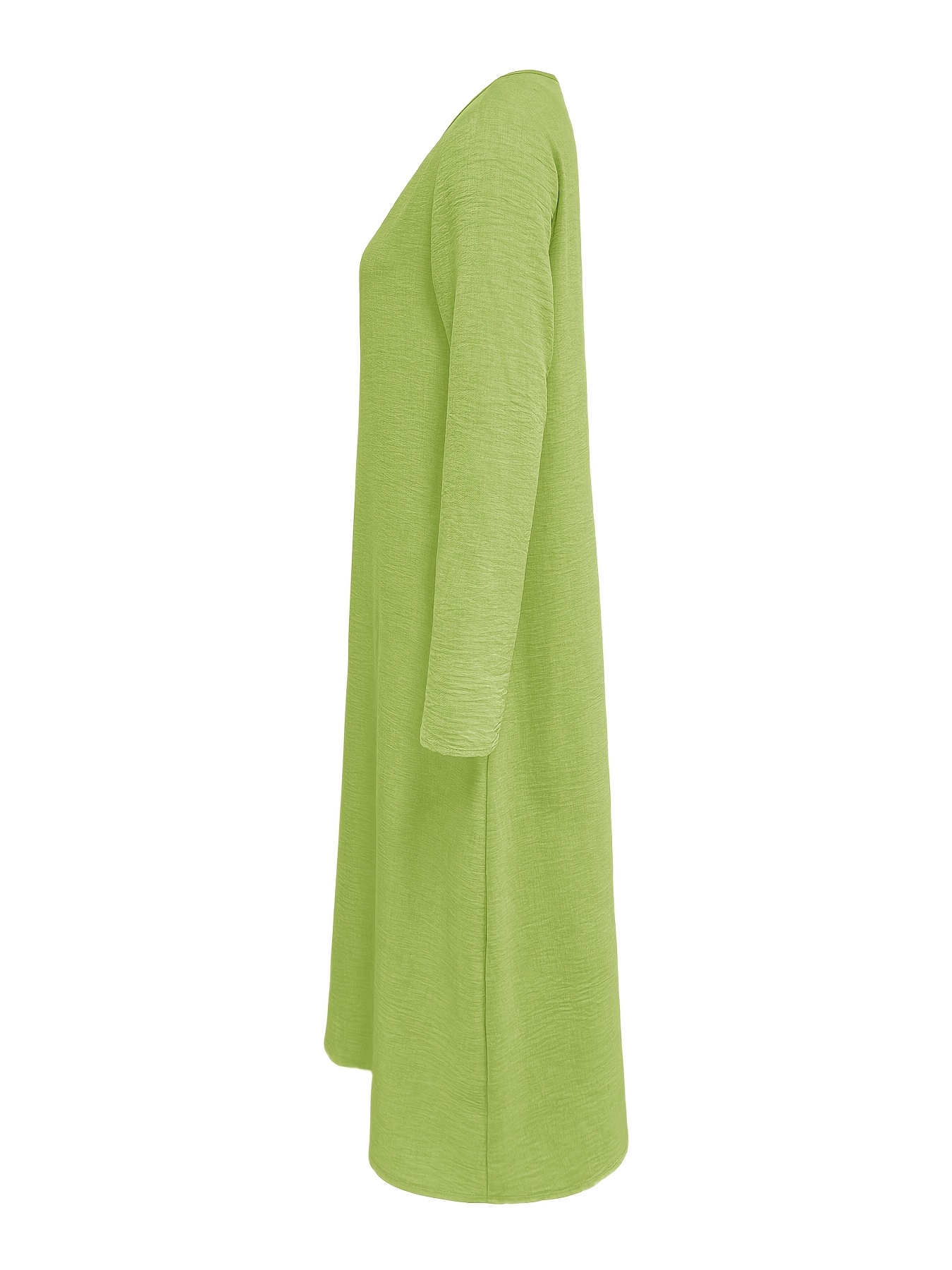 womens v neck long sleeve solid color casual loose dress