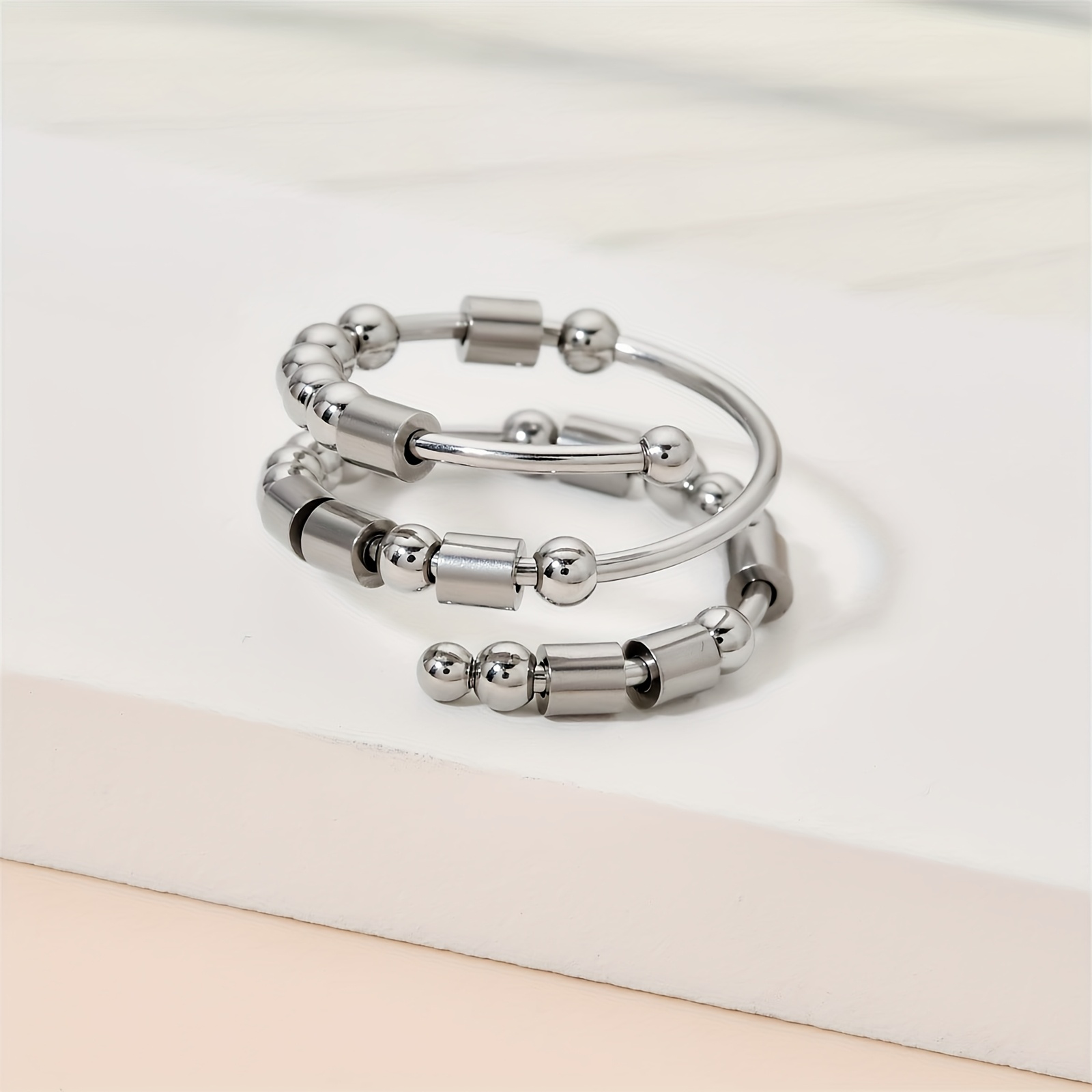     code ring never give up ring with rotating stainless steel beads adjustable   fun motivational gift Product details 1