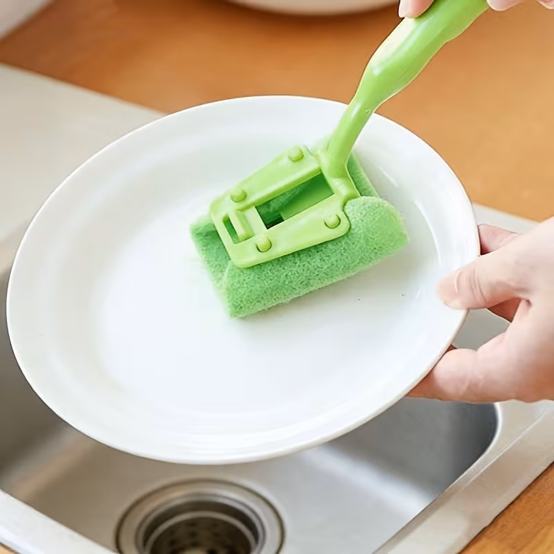 non scratch sponge dish brush with ergonomic handle durable plastic kitchen cleaning brush for dishes plates bowls scrub brush Product details 5