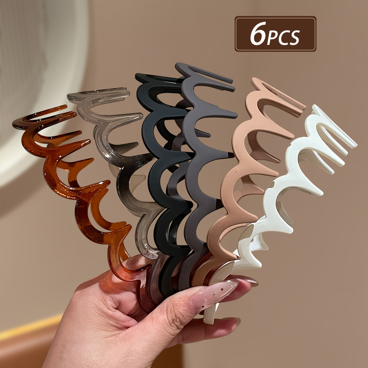 TEMU 6pcs Women's Easy Solid Color Wavy Headbands, Premium Options Hair Additions, Daily Commute Date Versatile Headwear, High Forehead Face Washing