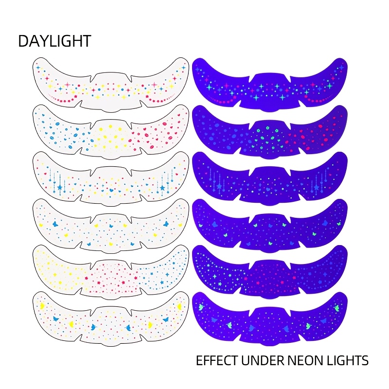 TEMU 6 Fogli di Tatuaggi Luminosi per il , Tatuaggi Temporanei Neon per il , Adesivi Trucco a Stella Glitterata a Lentiggine per Feste, Festival e