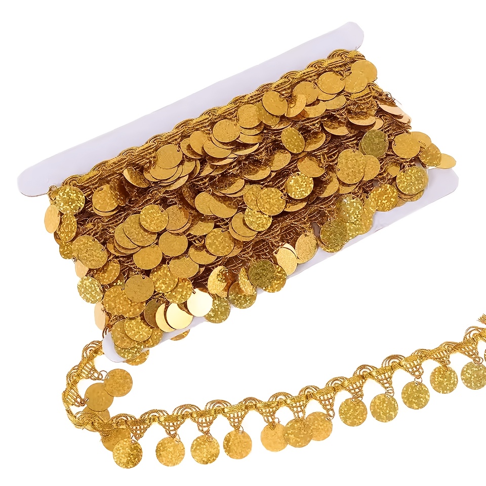 Vintage Golden Coin Sequin Embroidery Lace Trim for DIY Projects
