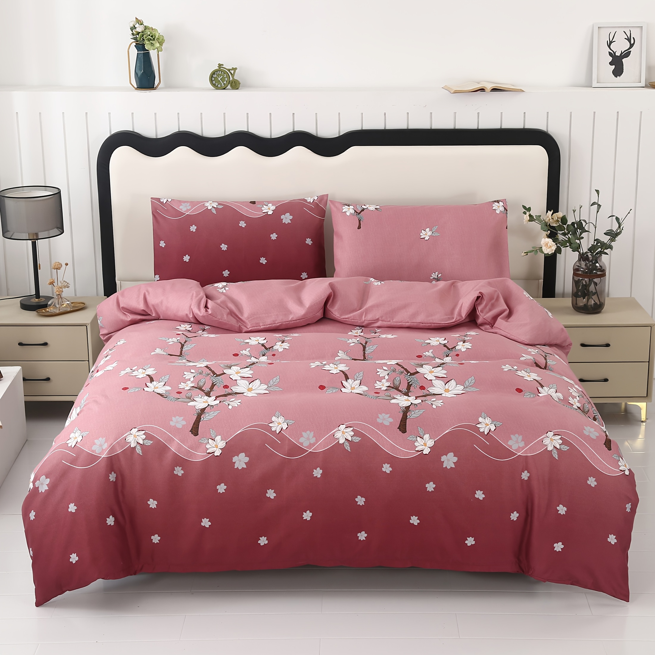 Image of 3pcs Floral Pattern Duvet Cover Set, Includes 1 Duvet Cover + 2 Pillowcases, No Sheet, Soft And Comfortable, Suitable For , For Home, Hotel, School, Dorm, Bedroom