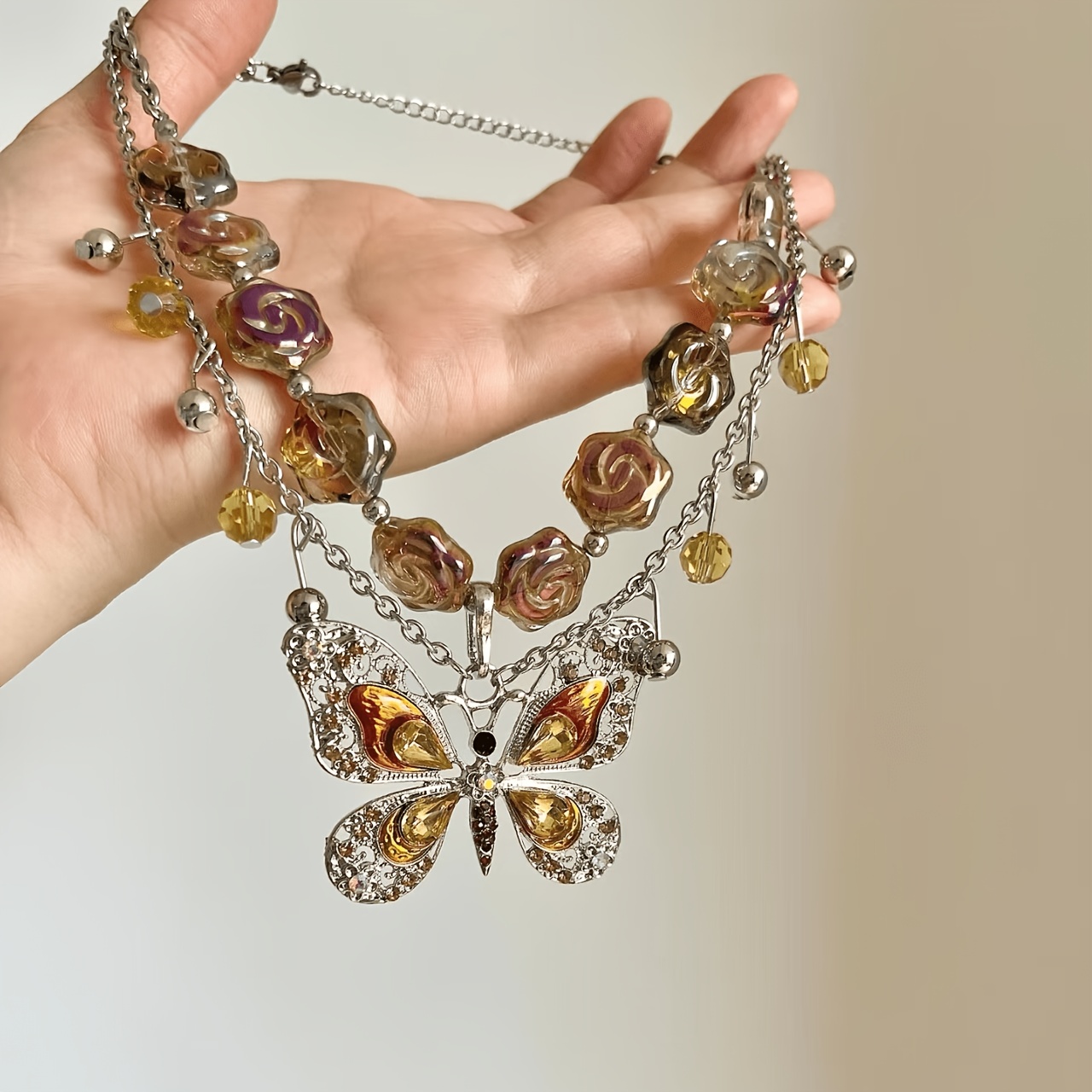 TEMU Collar de cuentas de estilo bohemio vintage para mujer - Cadena multicolor con recubrimiento para la clavícula, adecuada para uso diario,