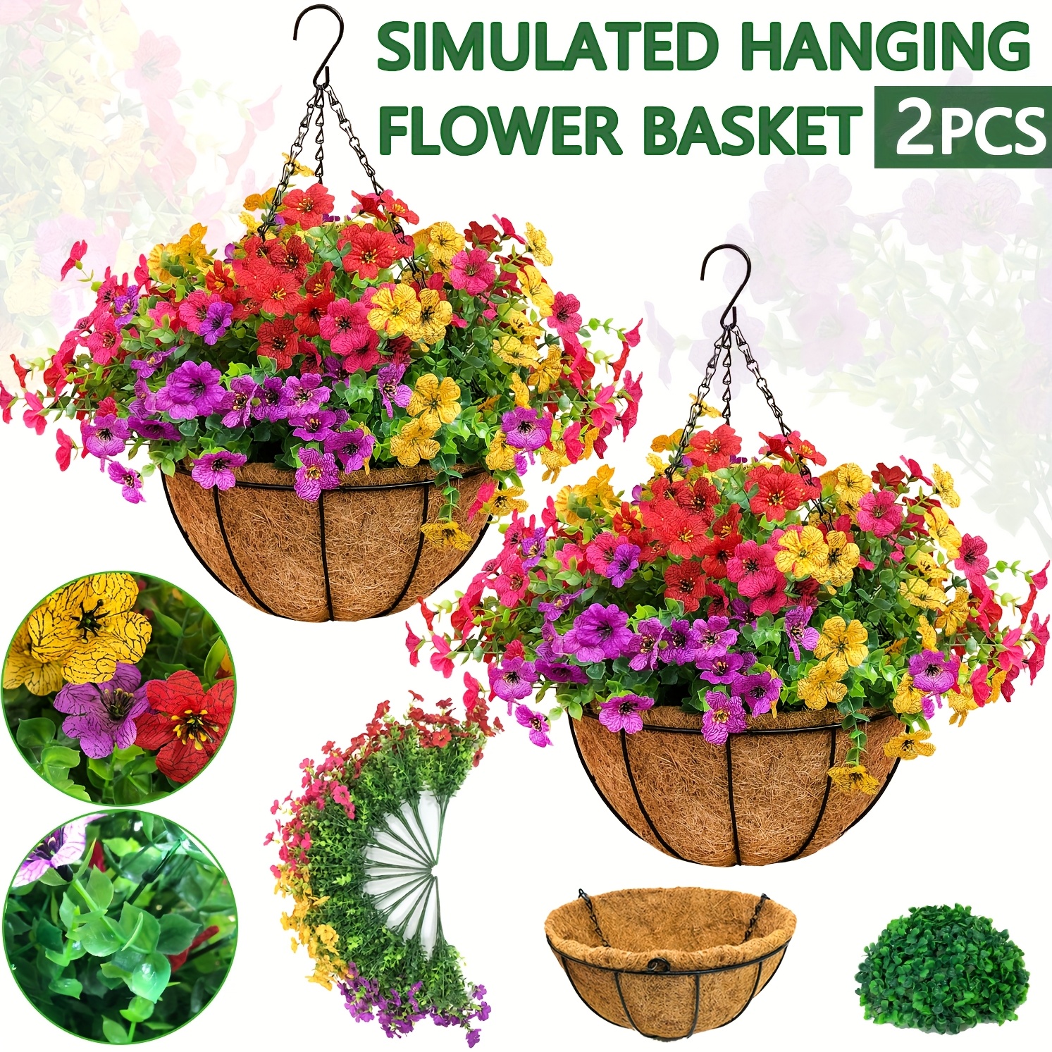 TEMU 2pcs Artificial Faux Hanging Plants Containing 24 Bunches Of Daisies For Summer Outdoor Outside Decoration, Fake Uv Sun Resistant Look Real