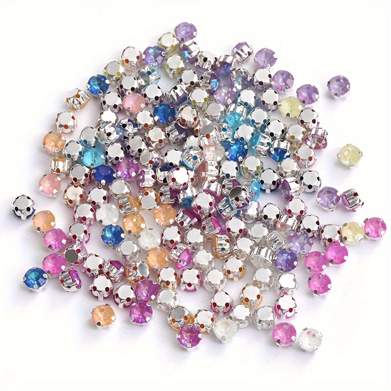 

500pcs 4mm Claw Rhinestones For Sewing And Crafts, Multi-color Glass Gems With Silver Backing And Pre-drilled Holes For Dresses, Gowns, And Diy Decorations