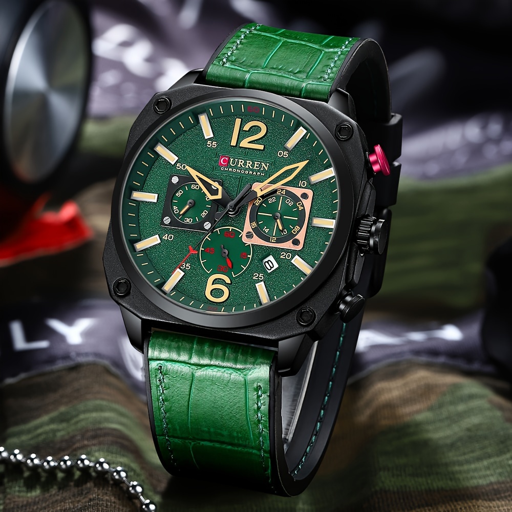 mens fashionable sports watch multifunctional chronograph quartz luminous hands date display   alloy case square dial electronic movement silicone strap   details 13