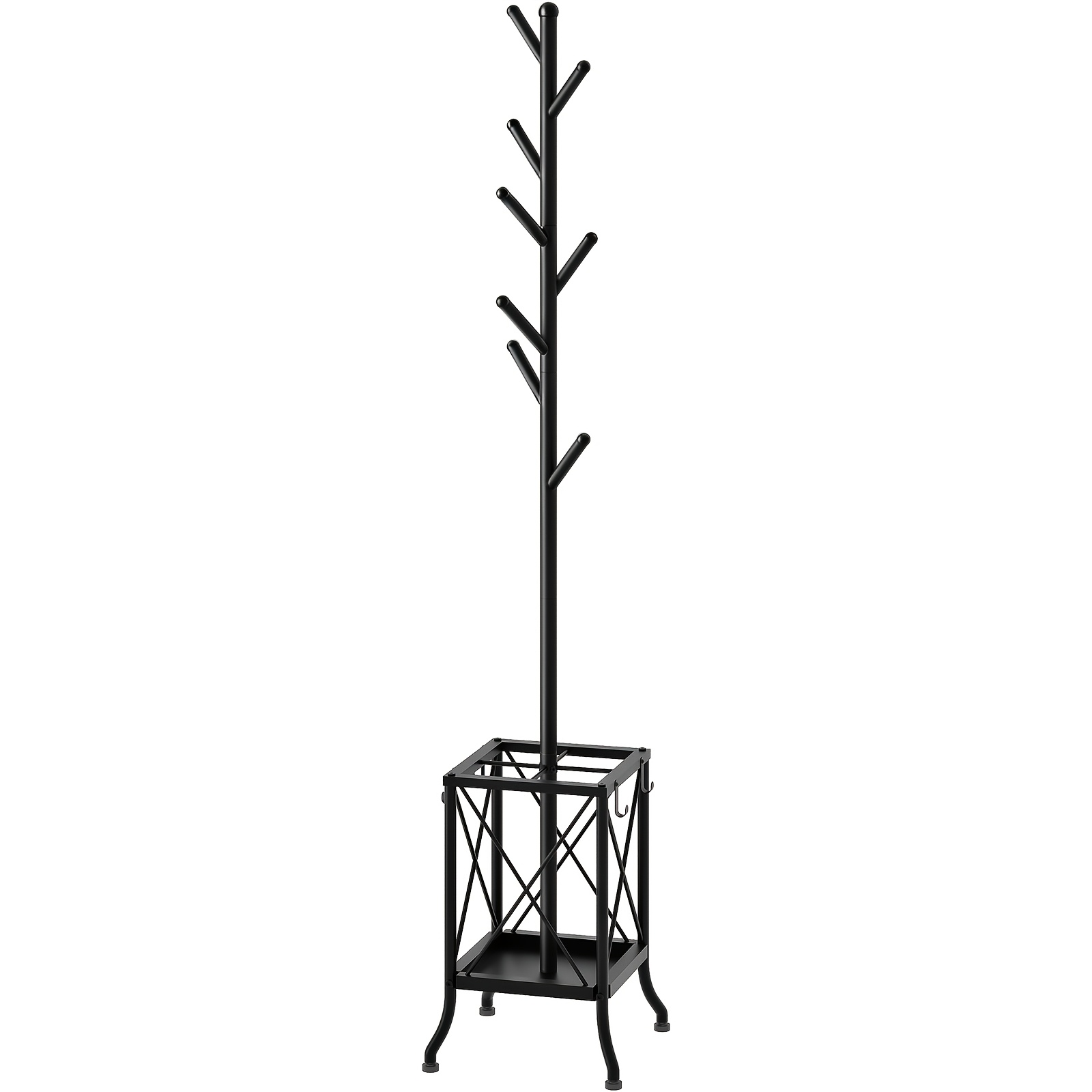 Image of 8-branch Tree-shaped Coat Rack With Umbrella Stand, Sturdy Iron Structure, Can Hold Long Umbrellas And Folding Umbrellas, With Adjustable Foot Pads. Suitable For Entryway, Bedroom, Living Room