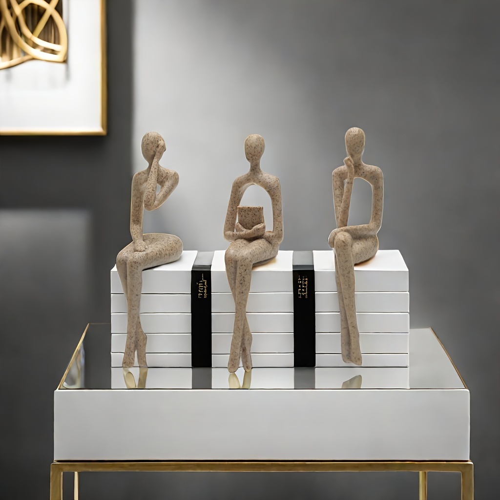 Image of 3pcs European Sandstone Thinker Pendant Display Cabinet Decoration Abstract Figure Decoration Advanced Light Luxury Decoration Room Tabletop Decoration