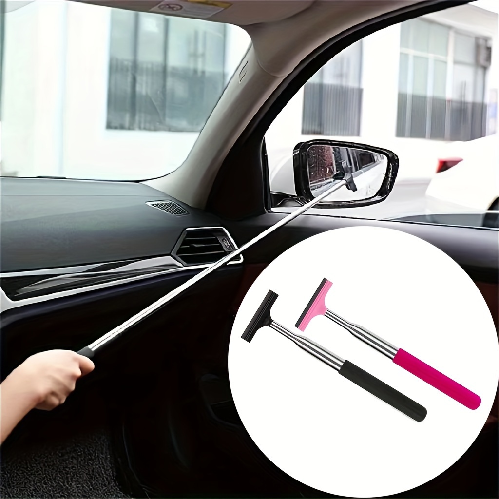 

Stainless Steel 2-in-1 Retractable Wiper With Extendable Handle - Dual-purpose Car Mirror And Window Squeegee, Durable Shower Glass Cleaner, Efficient Cleaning Tool For Vehicle & Home Use