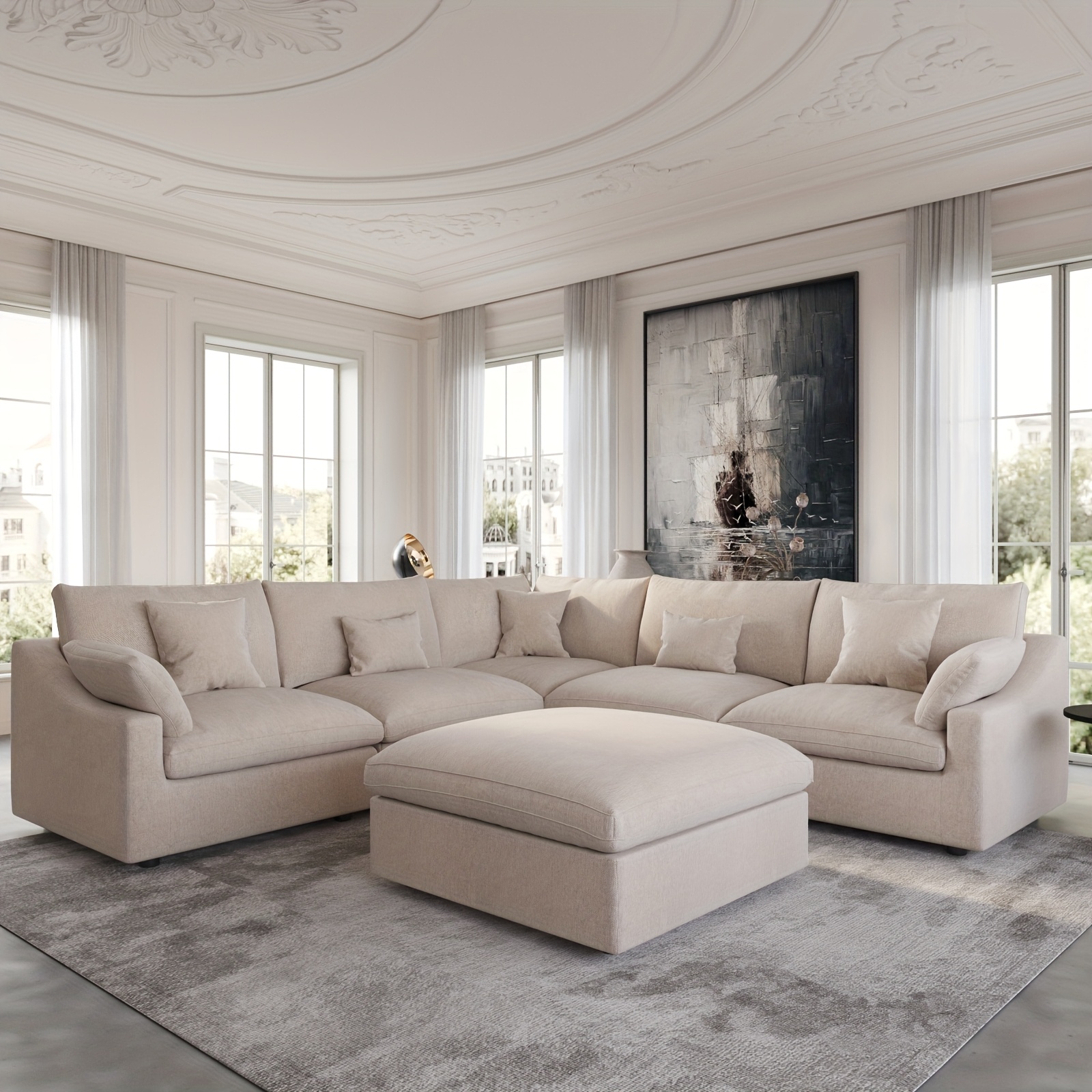 oversized 5-seater modular sectional sofa with ottomans - cloud couch, v-shaped design deep seat, removable washable covers & solid wood frame, modular for large families/guests, easy assembly (modern living room furniture) | Shop Now For Limited-time Deals | Temu