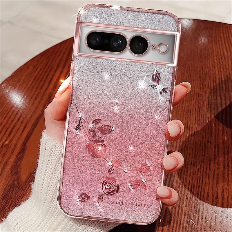 

Retro Gradient Glitter Flower Silicone Case Phone Case For Pixel 9 8 Pro Xl 8a Electroplating Shockproof Hard Cover