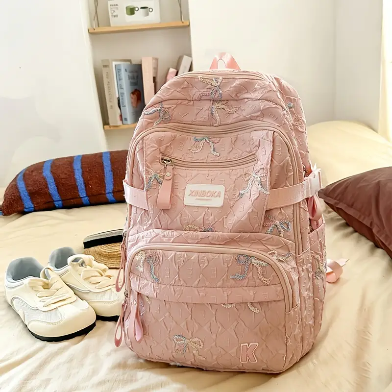backpack laptop pockets cute for Women College Bookbag: 15.6 Inch Work Backpacks with USB Charger Waterproof Stylish Womens Computer Bag for Teachers Nurses Casual Business Travel Back Pack (Pink Beige) : Electronics while the water Fashionable and Cute Women's Large-Capacity