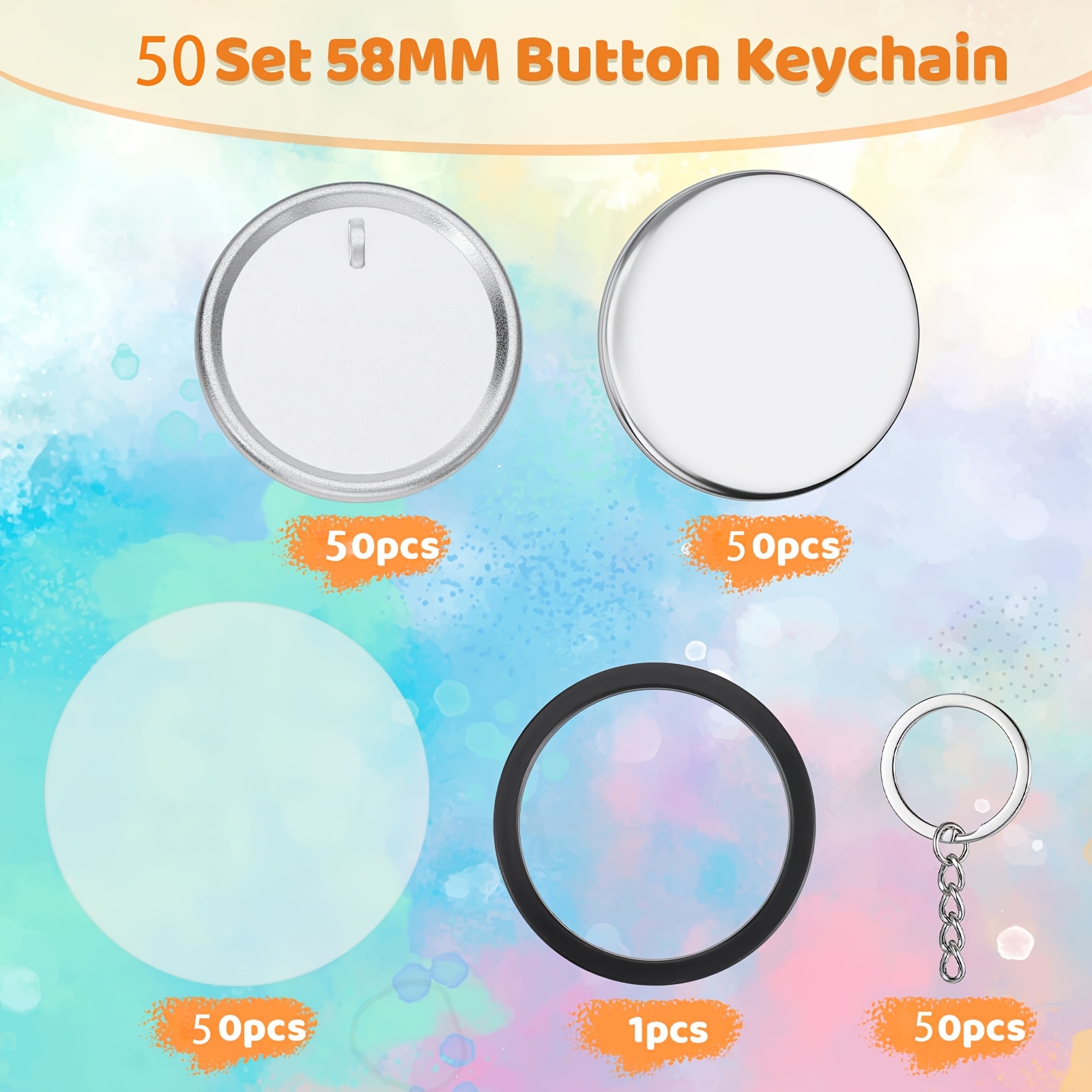 TEMU Blank Materials For Button-making Machine, 50 Sets Of 58mm/2.25-inch Button-style Keychain Additions, Metal Badge Set, With Metal Cover,