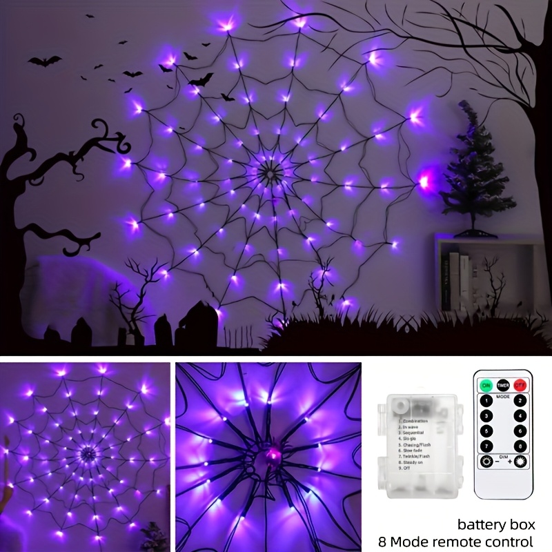 Image of 1pc,halloween Web Lights, 70 ,orange, Halloween Light String 8 , Net Lights For Party, Bedroom, Bar, Haunted House, Halloween Decoration(purple,orange)