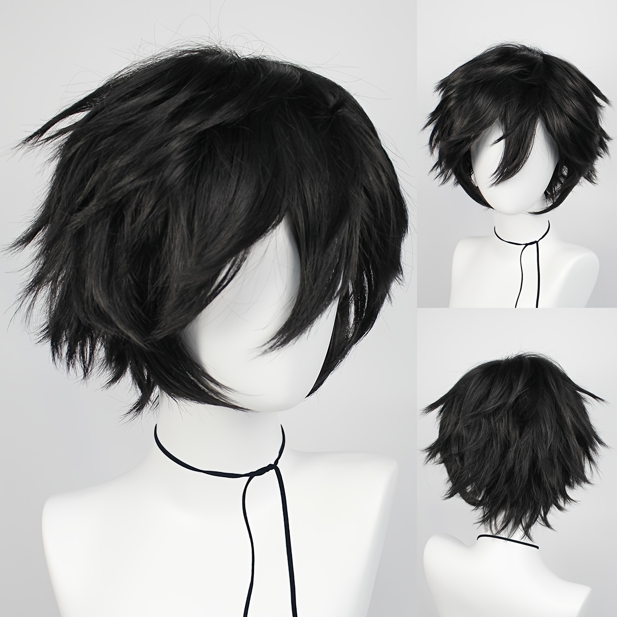 

Synthetic Black Short Straight Cosplay Wig For Party Halloween Carnival