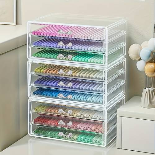 1pc transparent desktop acrylic pen holder with drawer used to store pens pencils markers large capacity transparent student pen holder stationery tape organizer box multifunctional desk additions