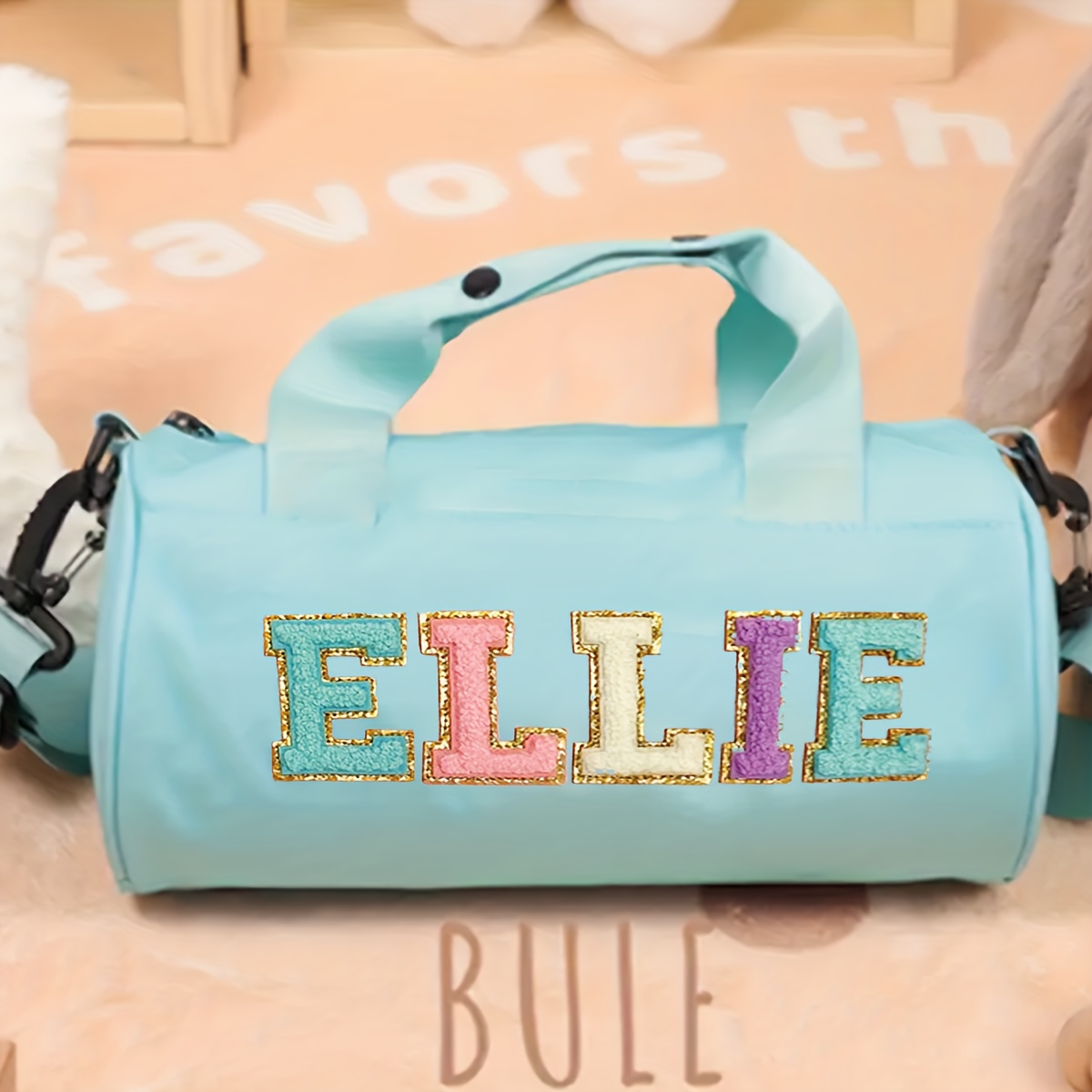 TEMU Personalized Dance & Gym Bag With Custom Name Tag - Ballet Tote With Name Patch Sewn On, Ballet-themed Dance Classes & , Durable Nylon Bookbag