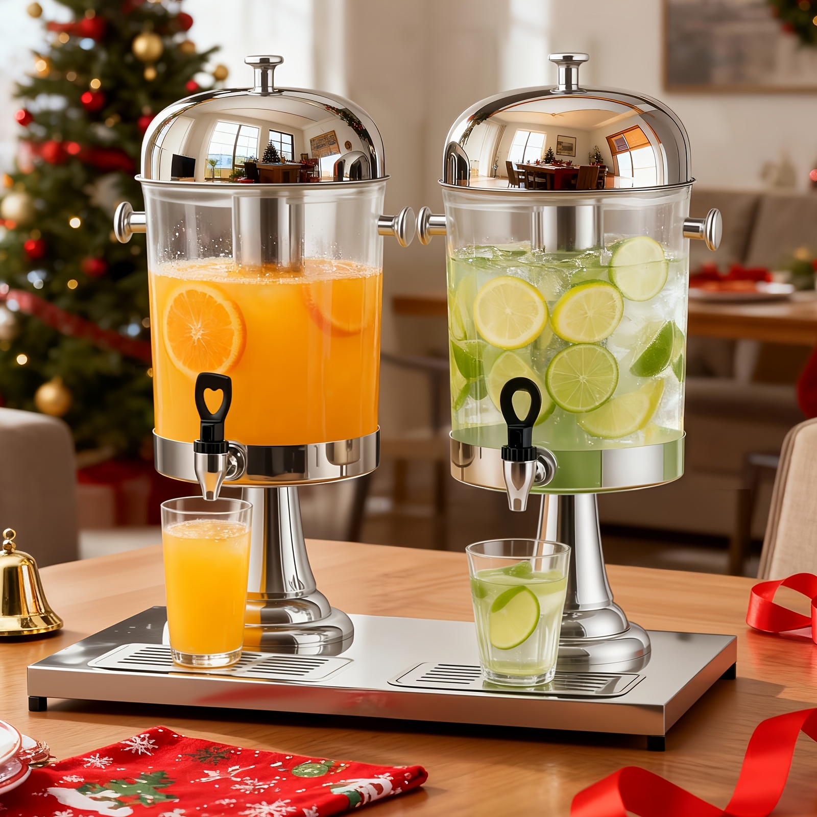4.4 Gallon/2.2 Gallon Drink Dispensers For Parties, Beverage Dispenser, Hot Cold Drink Dispenser With Ice Container And Stainless Steel Drip Trays For Parties Buffet Catering Cold Drinks,    