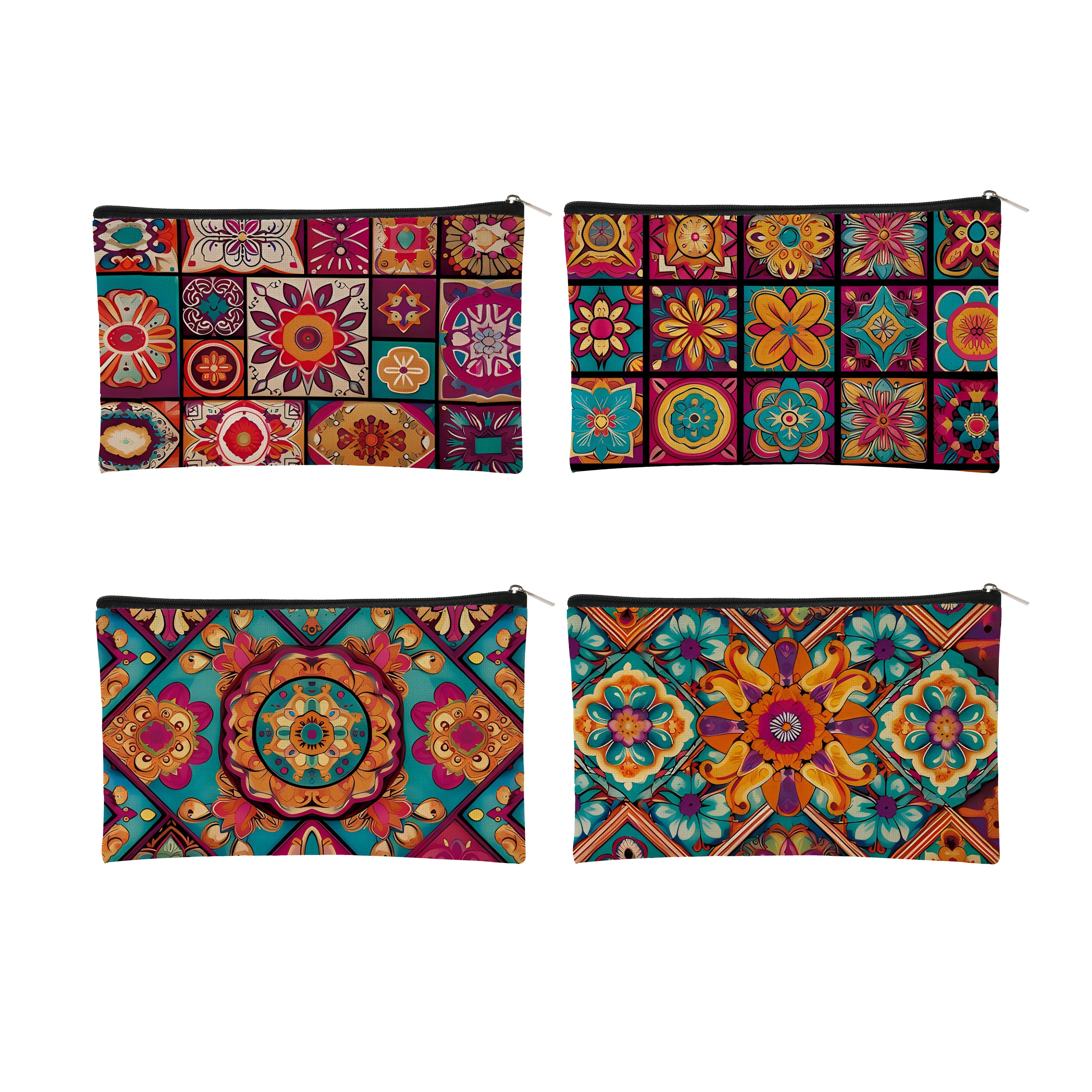 

Bohemian Style Mandala Print Cosmetic Pouch - Large Capacity Travel Makeup Bag With Brushes And Jewelry Organizer