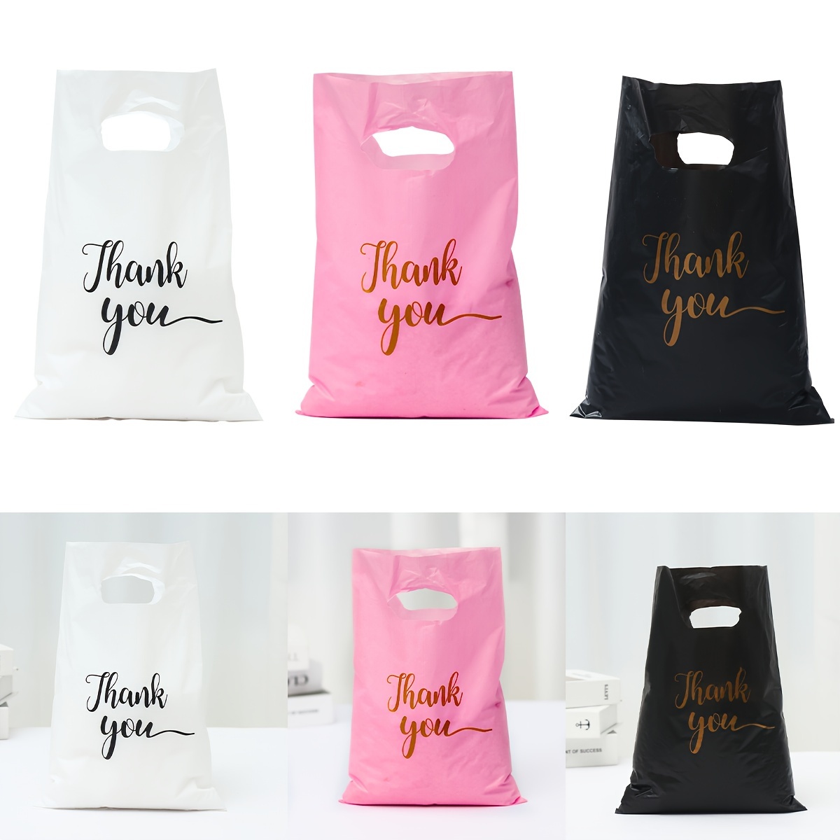 50pcs bolsas plástico estampado carta agradecimiento diseño Temu - Main Image