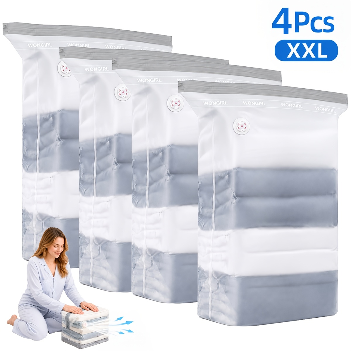 TEMU 4pcs Vacuum Storage Bags, Suitable For Clothing And Blankets. Large Capacity, Heavy-duty, Pump-free Compression Bags With - For Quick