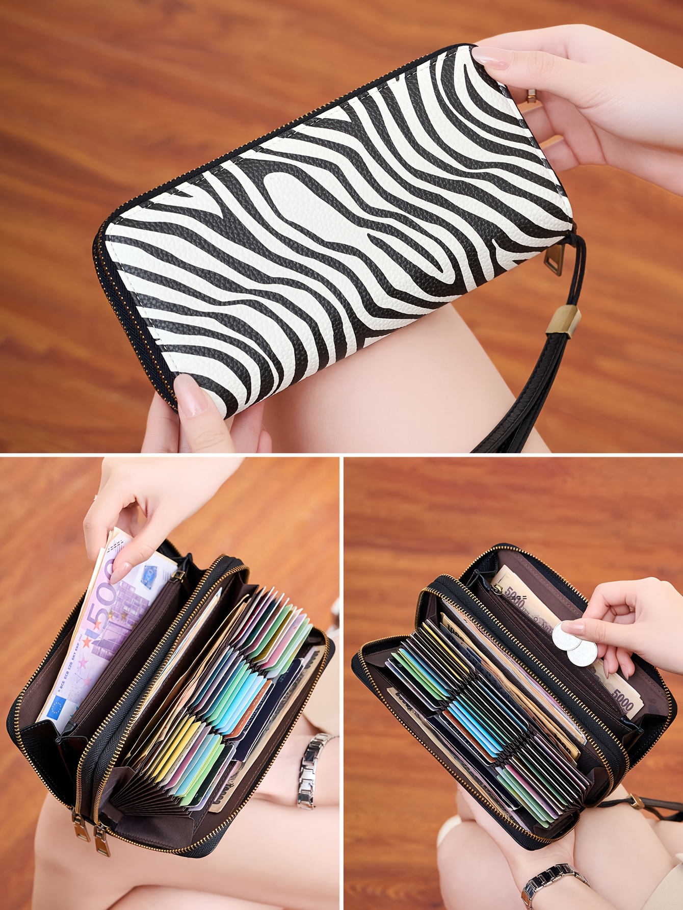 Women'S Retro Leopard Print Large Capacity Wallet with RFID Blocking, Golden-Tone Hardware & Zipper Closure - Multi-Compartment Design with Card Slots