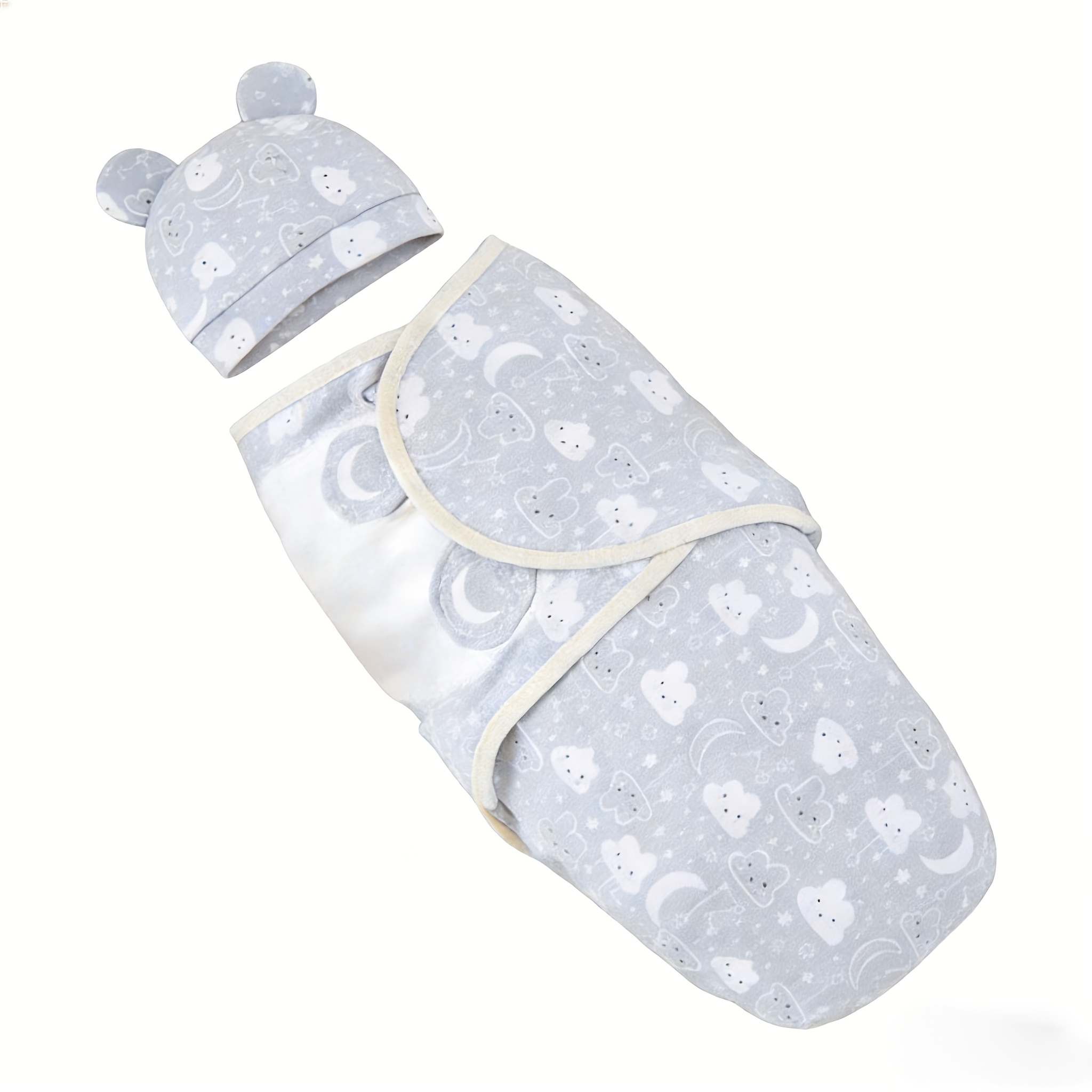 2pcs Baby Swaddle Set with Hat, Soft And Cute Baby Swaddle Blanket, Suitable for 0-6 Months, Easy Wrap Swaddle, Baby Wrap Blanket, Christmas, Halloween, Thanksgiving, Easter Gift