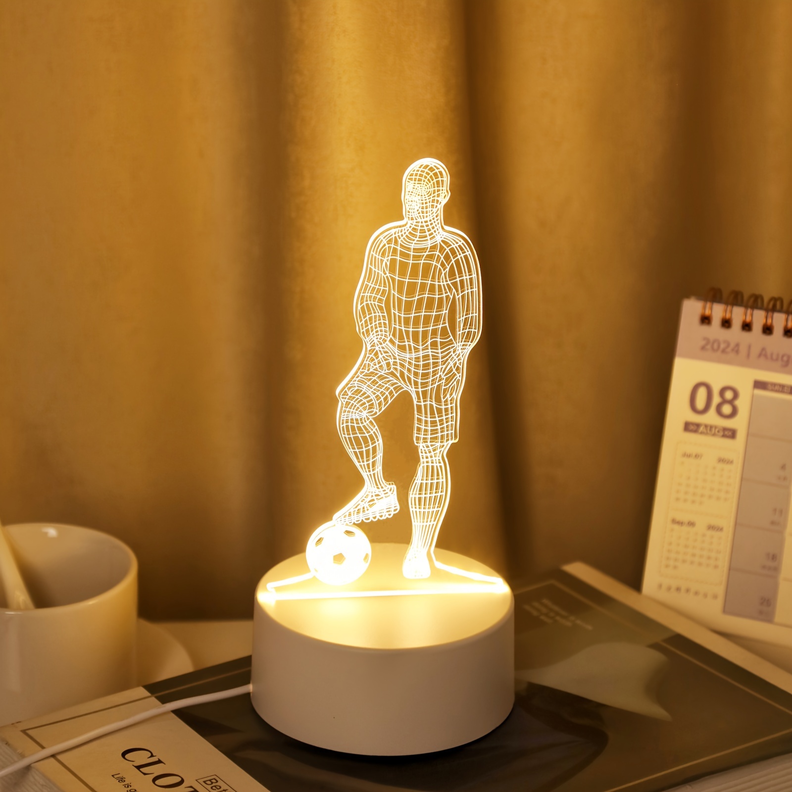 1 Lámpara de noche 3D de futbolista, luz cálida monocromática alimentada por USB, lámpara de ambiente creativa para escritorio y dormitorio, luz de decoración para habitación, lámpara de noche novedosa, lámpara de noche, un regalo para los entusiastas de los deportes