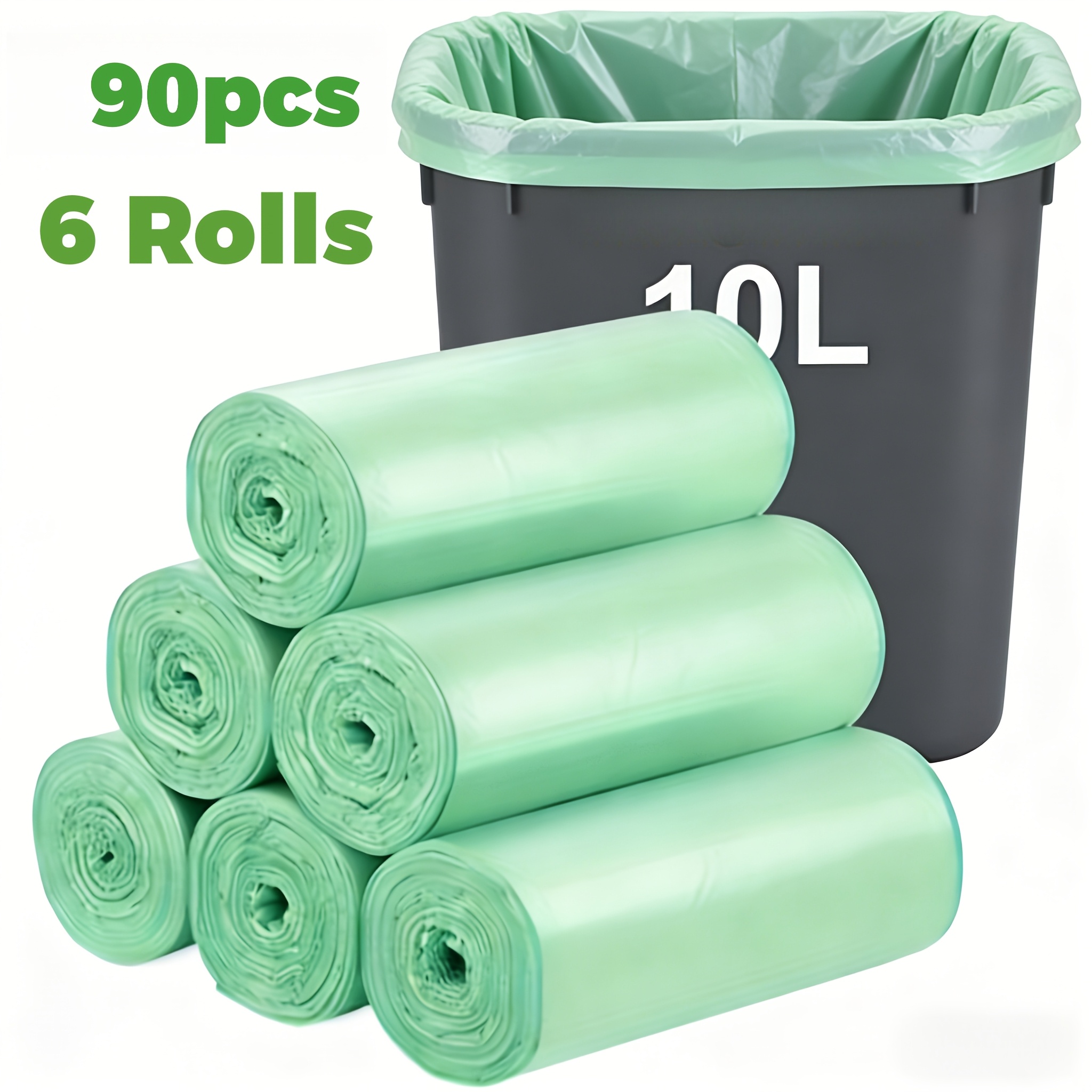 TEMU 6 Rolls/90 Household Trash Bags, 15-19 L, Unscented, 30% Thicker, Strong Durable, Leak Proof (green, 10 )/ Garbage Bags, Upgraded Trash Bags,