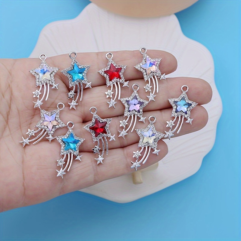 

10-piece Meteor Star Charms Set - Uv Plated In , Pink, Lake Blue, Red, Purple - Zinc Alloy Pendants For Diy Jewelry Making, Bracelets & Earrings Crafts Charms For Jewelry Making Jewelry Charms