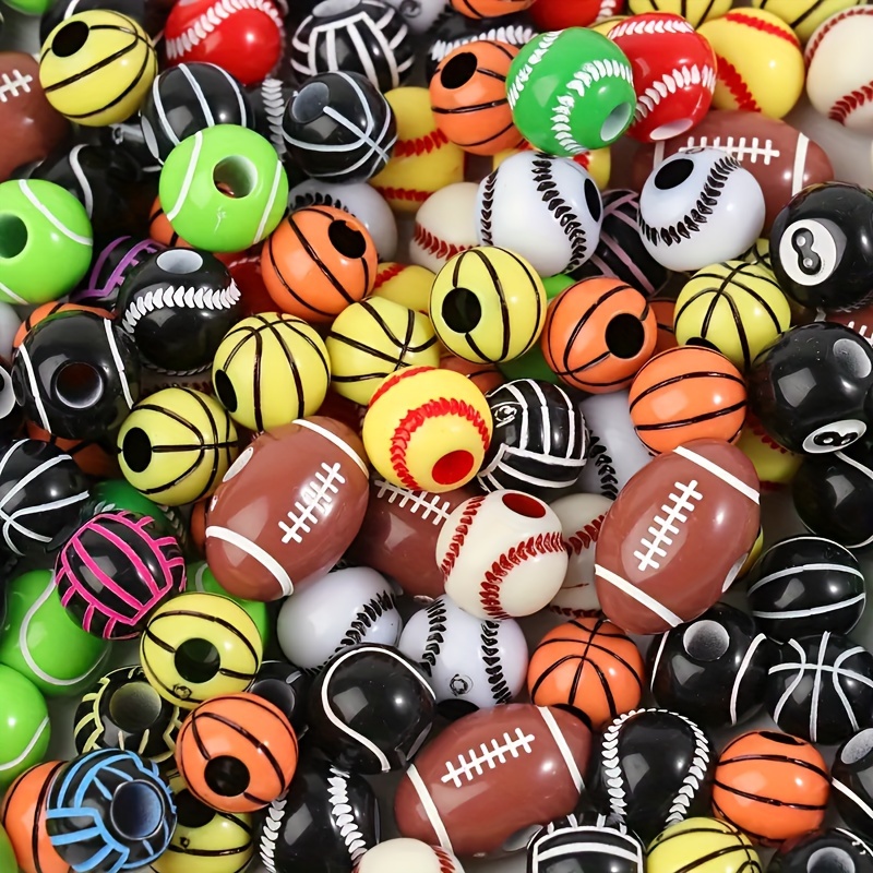 

50pcs Sports-themed Acrylic Beads Set - Assorted Ball Designs For Diy Bracelets & Necklaces, Perfect Gift Idea