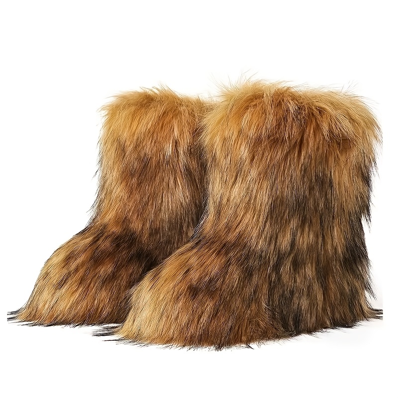 TEMU New Arrival Winter Bright-colored Fox Mid-calf Fluffy Boots For Women, European And American Popular Warm Plush Snow Boots, Boots, Women's Goods
