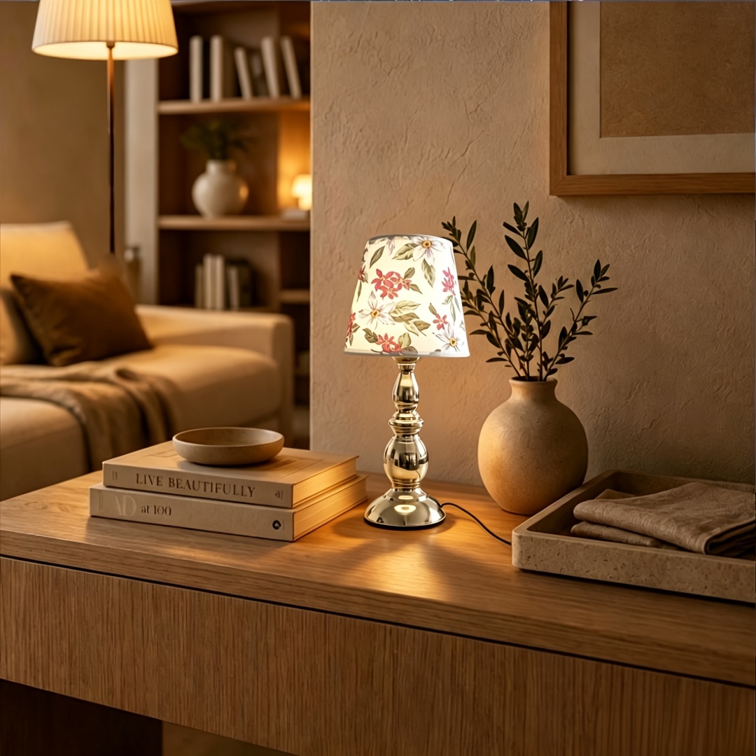 Gourd-Shaped Metal Fabric LED Table Lamp with 4-Key Controller