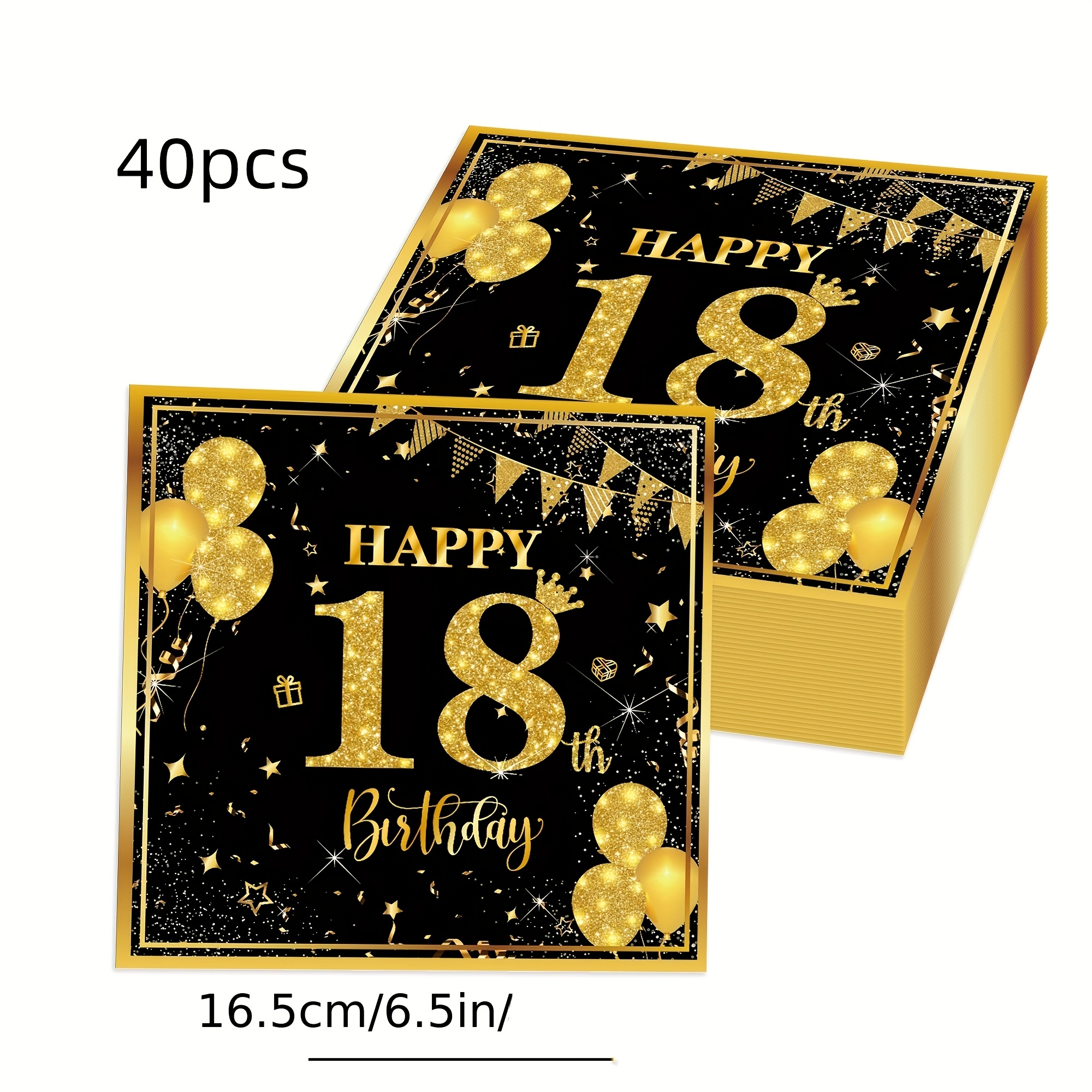 TEMU Lot de 40 serviettes de table jetables pour 18e anniversaire, adaptées aux fêtes - Serviettes de table élégantes noires et dorées avec feuilles