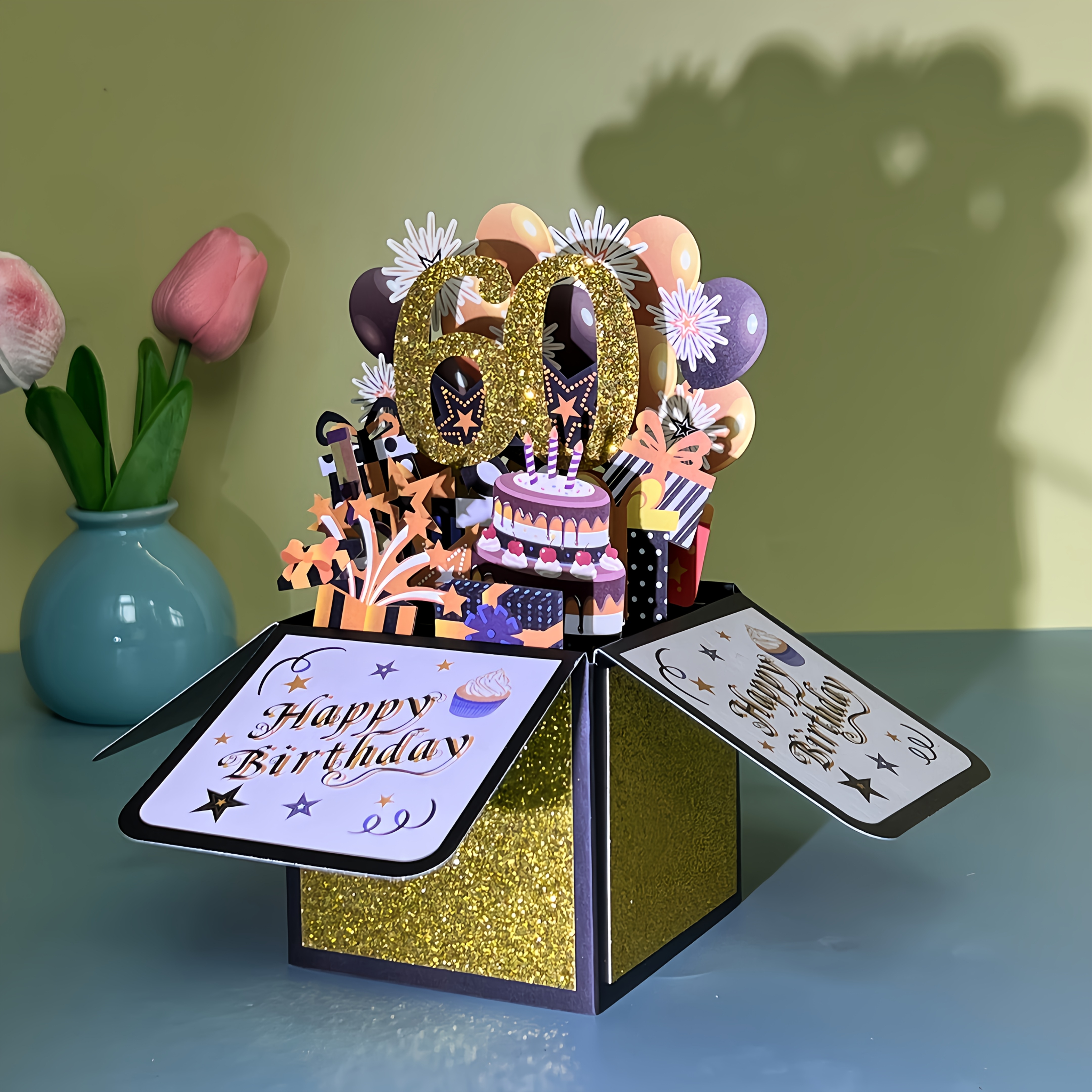 1pc   up 3  card with envelope happy 60th birthday   anyone celebrating their 60th