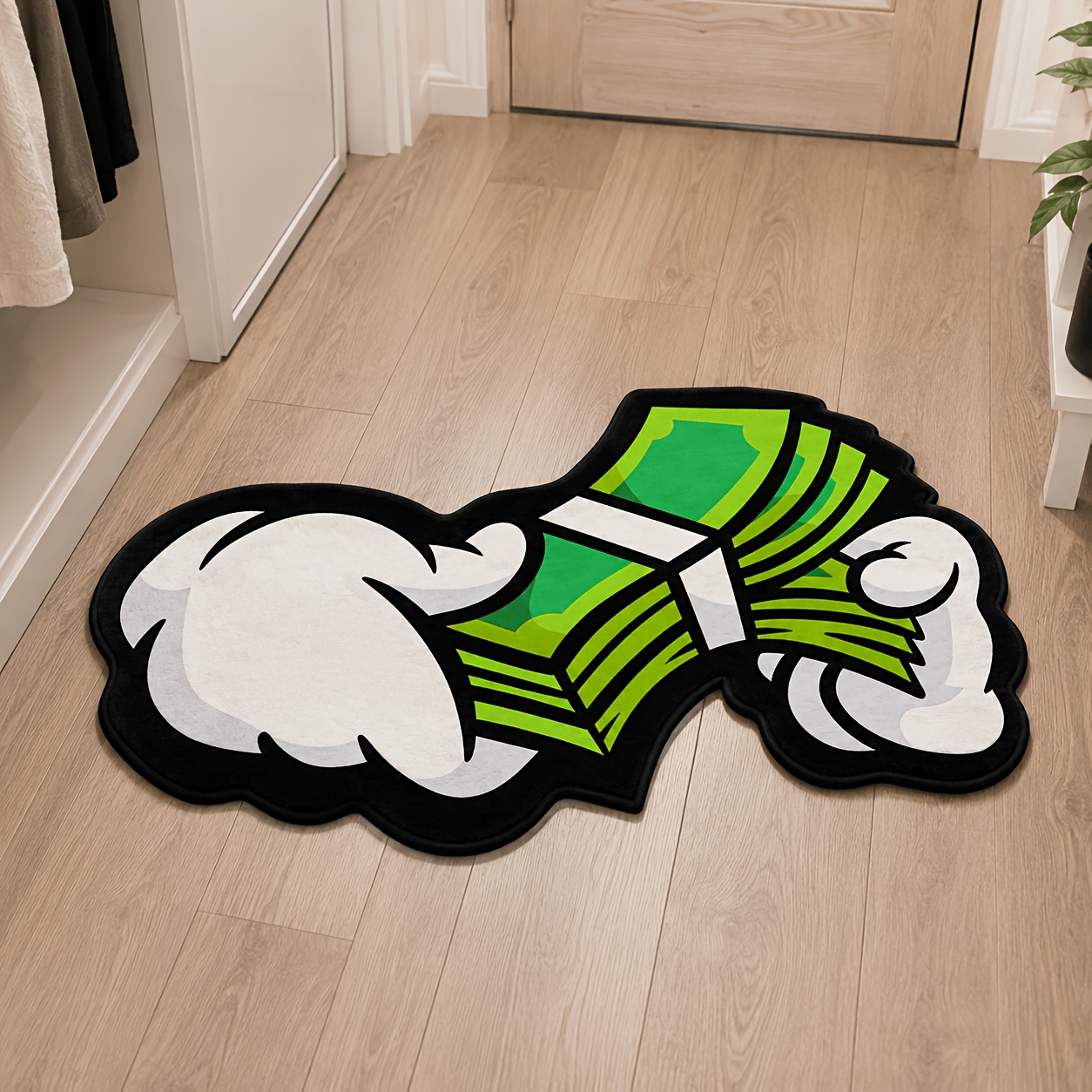 TEMU 1pc Creative Cash Hand Shaped Rug American Fun Street Style Pattern Living Room Bedroom Multi-scene Floor Mat Soft Fluffy Comfortable Foot Decor