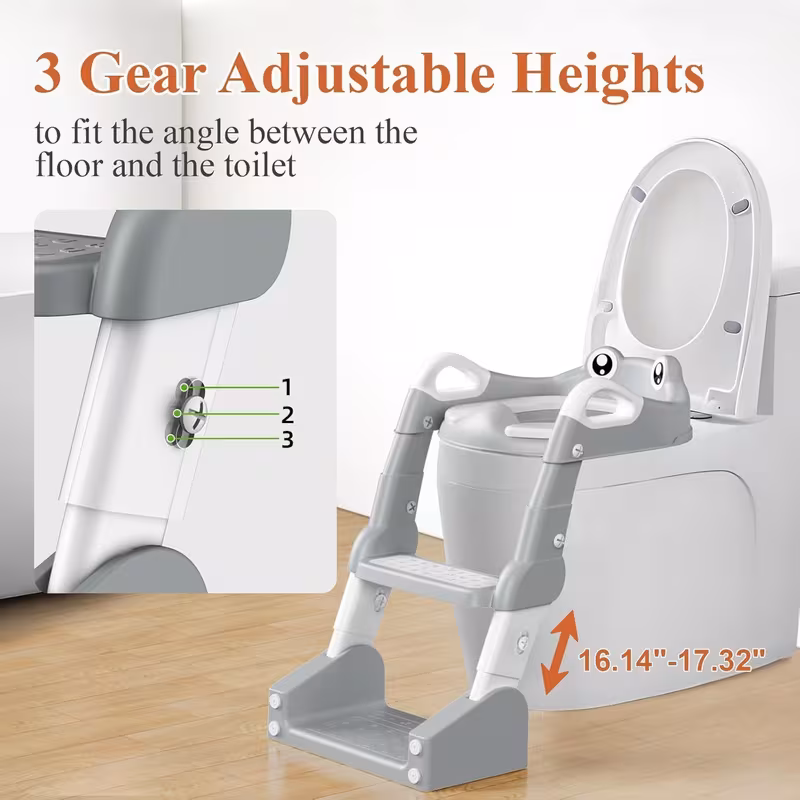 Frog Style 2-in-1 Toddler Toilet Training Seat with Step Stool - Splash Proof, Anti-Slip, Gray