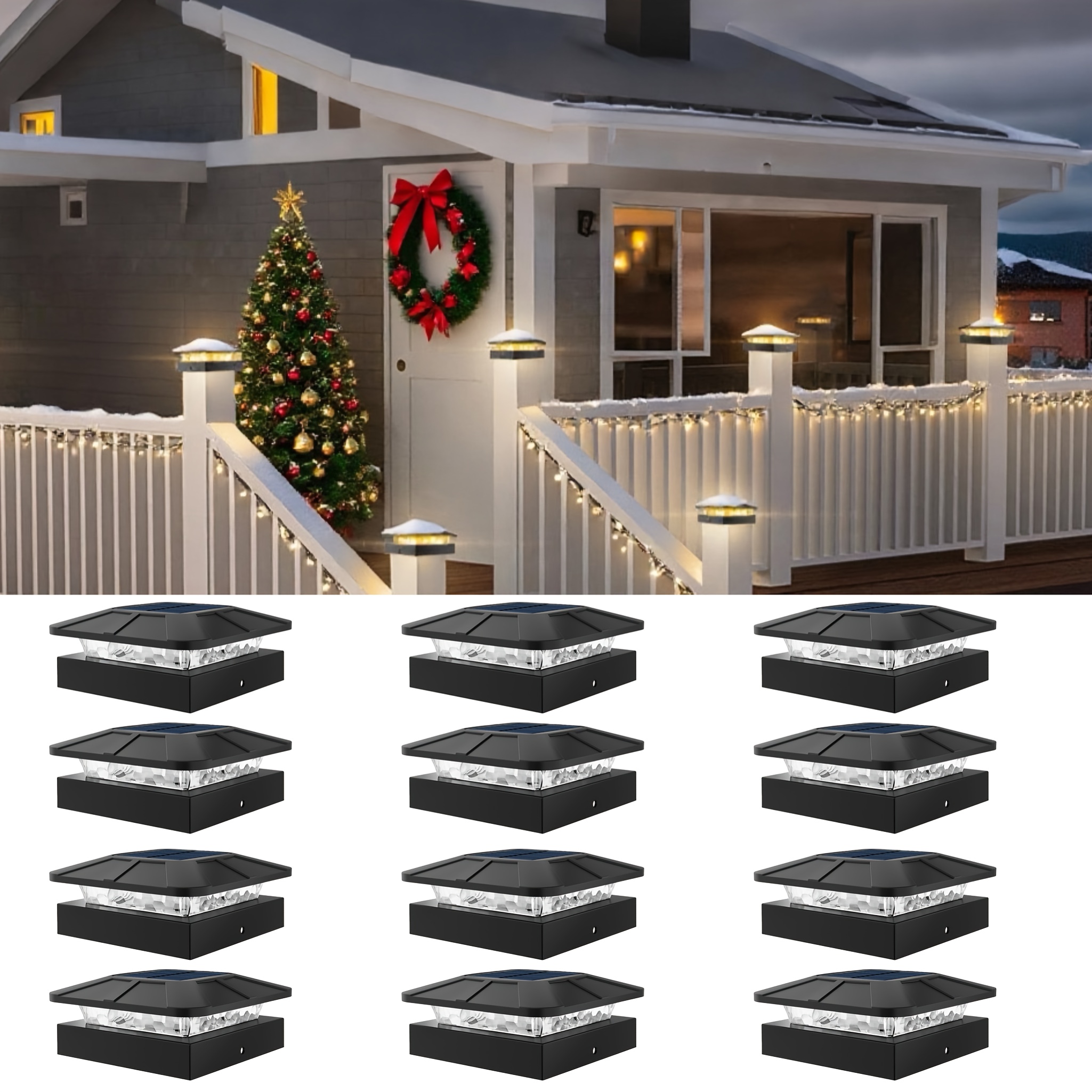 TEMU 6/12/18 Pack 4x4in Solar Post Lights, 2 Brightness Levels With 3 Modes (cool/warm/neutral White) Auto For Deck/yard/garden