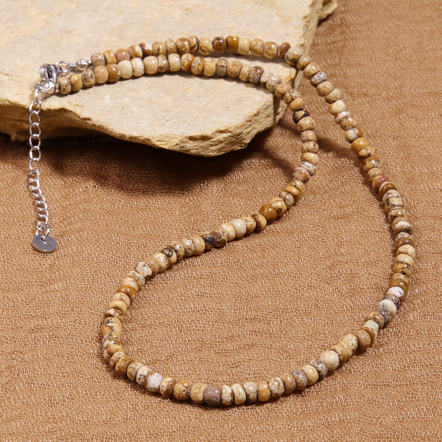 TEMU Natural Stone 1pc Bohemian Style Adjustable Women's Necklace | Natural Stone | Jewelry | Light Brown Beaded Necklace | Vintage Ethnic Style