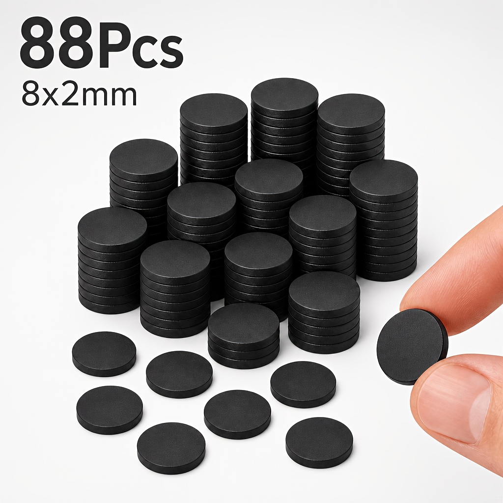 TEMU 88pcs Of 8x2mm Thin Circular Magnets, Black Magnets Used For Refrigerators And Photo Hanging