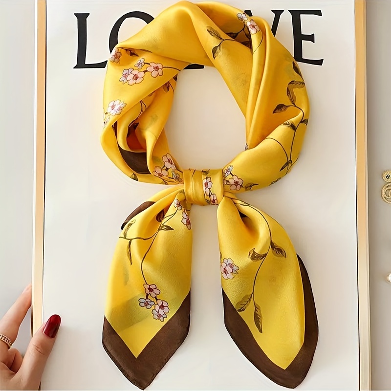 

26.77" Yellow Floral Print Square Scarf Thin Breathable Neck Scarf Cute Style Sunscreen Headscarf For Women